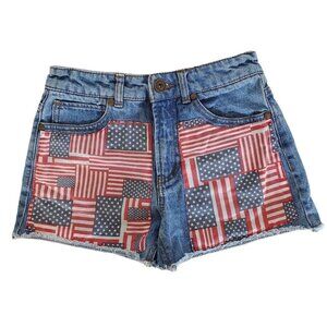 Denim Cut Off Shorts Forever 21 American Flag Red White Blue Distressed 24 NEW